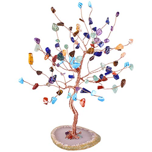 TUMBEELLUWA Healing Colorful Crystal Money Tree on Agate Slice Base #3 Colorful