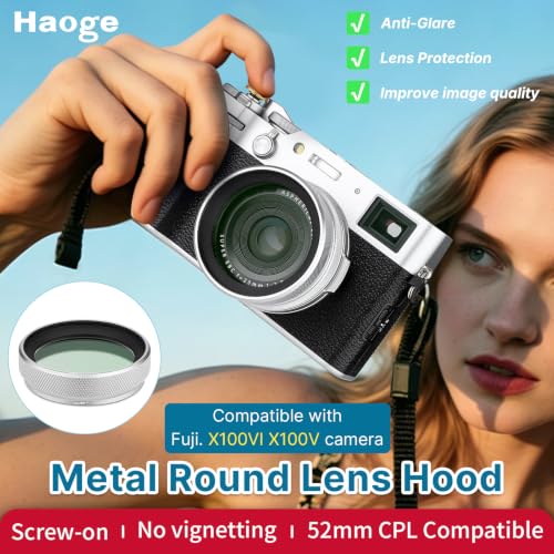 Haoge LUV-X54W Metal Lens Hood with MC UV Protection Multicoated Ultraviolet Lens Filter for Fujifilm X100VI Fuji X100V Camera Silver