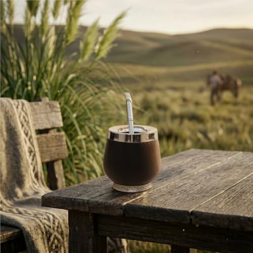 BALIBETOV 3 fl oz Yerba Mate Gourd – Mate Cup, Bombilla & Cleaning Brush – Carob Wood – Handmade – German Silver Details – Authentic Traditional Mate Experience