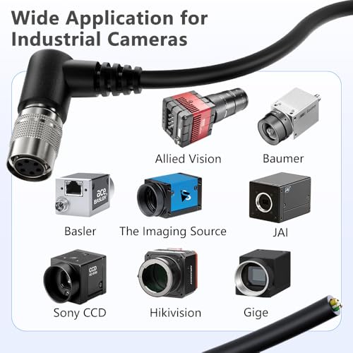Alvin's Cables HR10A-7P-6S Hirose 6 Pin Female to Open End Power I/O Cable for Sony CCD, Basler, Keyence, Cognex, Baumer, Hikvision Industrial Camera, High Flex Shielded B-Type 16.4ft/5m Right angle 6 Pin B-Type