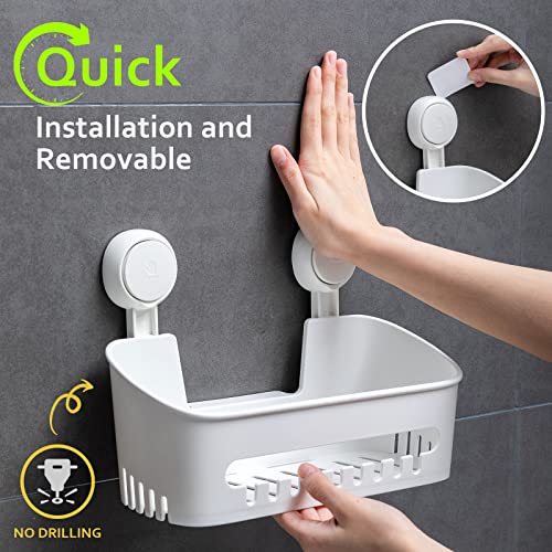 Uten Bathroom Suction Cup Shower Shelf 3-in-1 Wall Mounted Shower Basket Toothbrush Holder No Drill Hanging Rack Removable Shower Caddy Toilet Storage Rack Organizer
