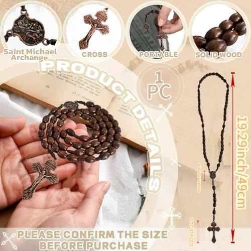 Bovemee Saint Benedict Medal Prayer Pocket Rosary Catholic Brown Wood Beads with Medalla de san benitol and Crucifix, 9 Inch Brown SaintArchange NK