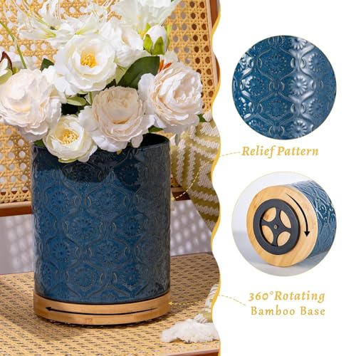 TEATALK Ceramic Canister with Airtight Lid, Cookie & Coffee Canister for Countertop, Food Storage Jar for Sugar, Tea, Matcha, Candy, Coffee Bean Container, Dark Blue, 7.7"+5.7" Set2-Dark Blue