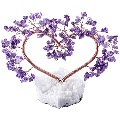 Rockcloud Handmade Amethyst Love Heart Shape Crystal Money Tree Purple