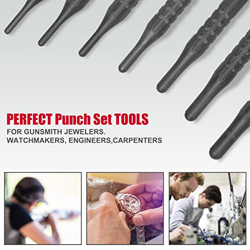 Pridefend 8-piece roll pin punch set with steel punches and bench block for machinery maintenance