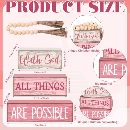 Lineshading 4 Pcs Christian Table Decor Pink God All Things are Possible with God All Things Are Possible