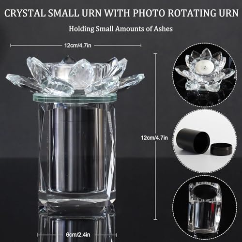 Mini Urns Crystal Ashes Cremation Keepsake Photo Urn With Candle Holder Crystal Lotus Candle Cremation Funeral Picture Ashes Holder Urns for Human or Pet to Remember Your Loved One Lost