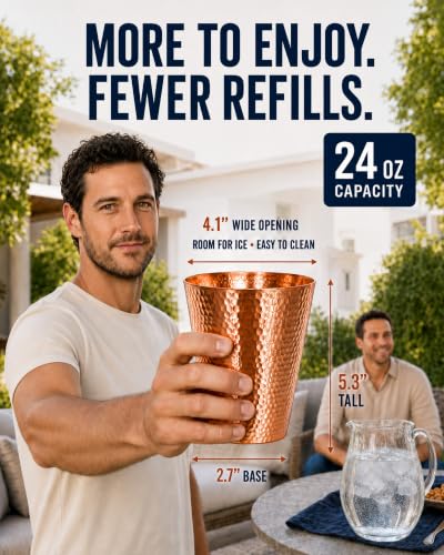 24oz Pure Copper Cup for Drinking Water, Unlined Copper Tumbler