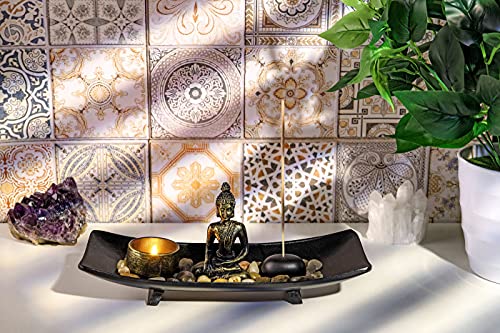 JSDDE Zen Garden Incense Stick Holder Candle Tray Tealight Candlestick Holders Decorative Ornament for Home Meditation Spiritual Gift Set 2