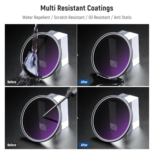 NEEWER 62mm ND2-400 (1-9 Stops) Variable ND Filter with Lens Cap, Lanyard, Cleaning Cloth, Precise Neutral Density Adjustment, Fingerprint & Scratch Resistant Multicoated Optical Glass ND2-ND400