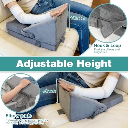 Arm Wedge Pillow Adjustable Arm Elevation Pillow with Pocket High Density Foam Ergonomic Hand Elbow Support Pillows with Removable Cover, Grey