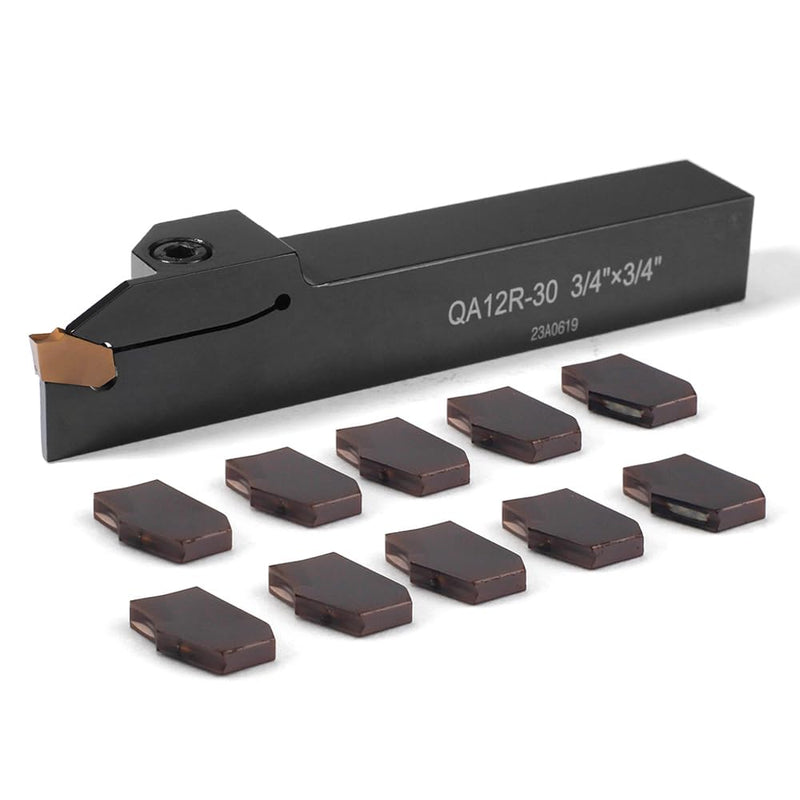 [Australia - AusPower] - 3/4"x3/4" Indexable Lathe Grooving Parting Holder QA12R-30 with 10 Pieces Carbide Inserts QC1403 Heavy Duty Right-Hand Lathe Cut Off Tool Carbide Inserts(QA12R-30 with 10 Pieces Inserts) 