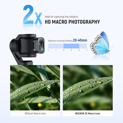 NEEWER 2x Macro Lens Compatible with DJI Osmo Pocket 3 / Pocket 4 / Xtra Muse, 3 Elements 3 Groups HD Magnetic Close Up Macro Photography Lens, Do Not Stack Filters, LS-64