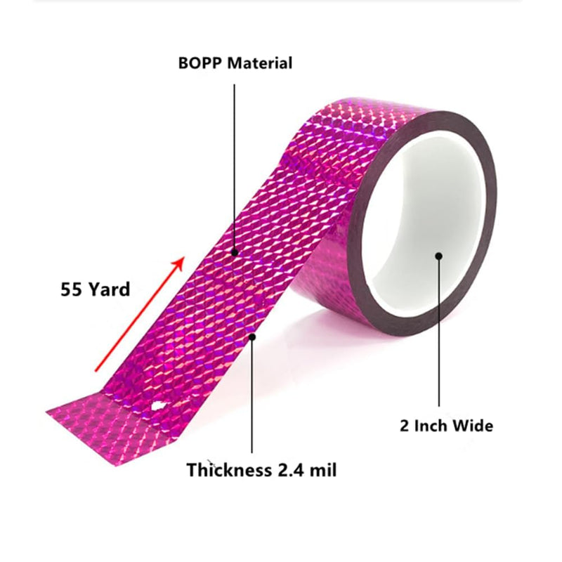Self-Adhesive Holographic Reflective Tape Prism Tape Holographic Reflective Tape for Keep Birds Away, Craft Projects, DIY Art, Home, Daily Use (Pink, 1 Inch x 55 Yard) Pink