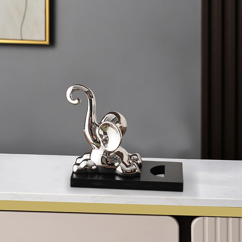 ELEGANTZ Modern Wine Bottle Holder – Decorative Elephant Design with Chrome Finish – Single Bottle Display Stand for Countertop, Bar, or Dining Table – Elegant Wine Rack with Black Base Silver