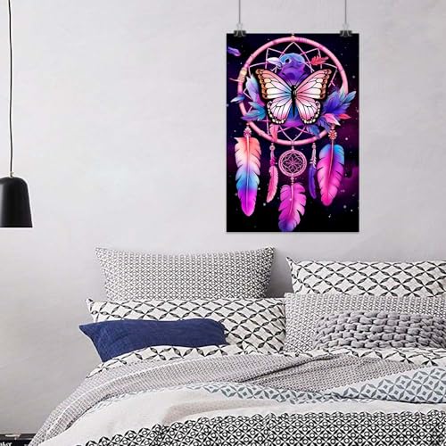 PooBa Frameless Canvas Wall Art Print,Dream Catcher Feather Wall Art,Medium Size Oil Painting Decor Artwork for Living Room Bathroom Bedroom 12x18in