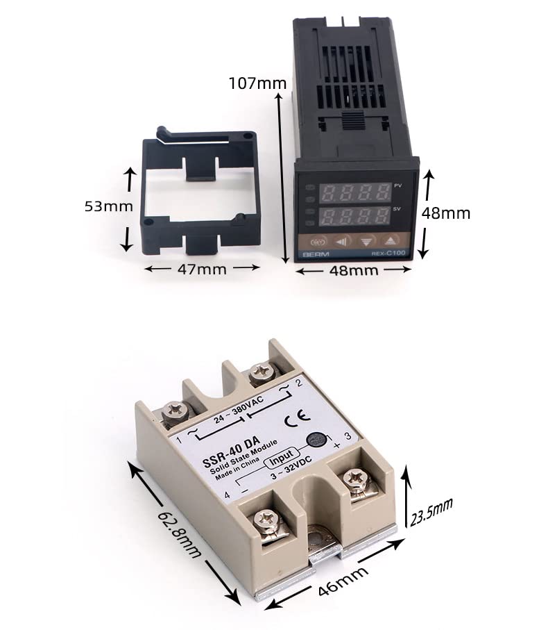 [Australia - AusPower] - WANGCL Digital PID Controller Intelligent Thermostat with 40A SSR Relay Type K Thermocouple for Electrical Energy Chemical Industry Faeces Tanks Ovens - 0-1300℃ 