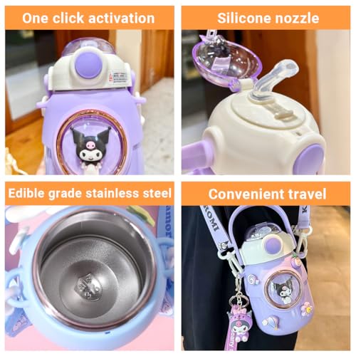 Cute Stainless Steel Water Bottle with Portable Stylish Perfect Sport Set, Vacuum Insulated Bottles 24.6oz (Pink) Pink