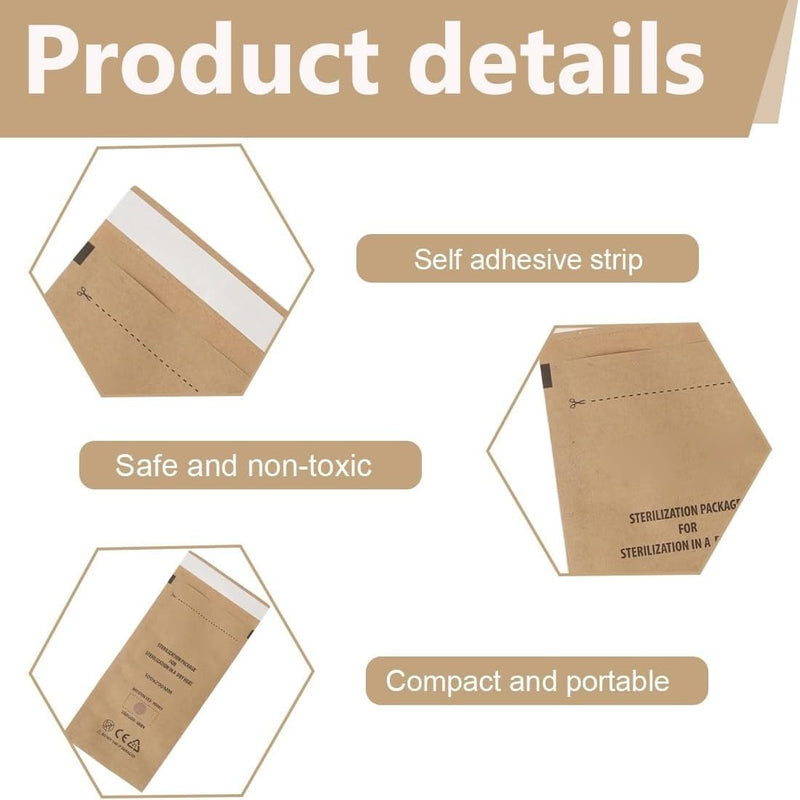 Pack of 100 Self Sealing Sterilization Bags for Cosmetics and Nail Tools (75 x 150 mm)