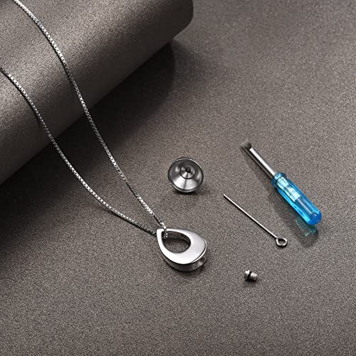 YLT S925 Sterling Silver Hollow Teardrop Cremation Necklace for Ashes
