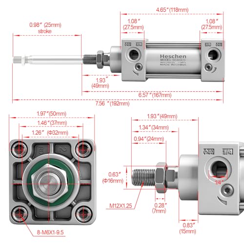 Heschen SC 40-25 Air Cylinder 40mm Bore 25mm Stroke Double Acting PT1/4