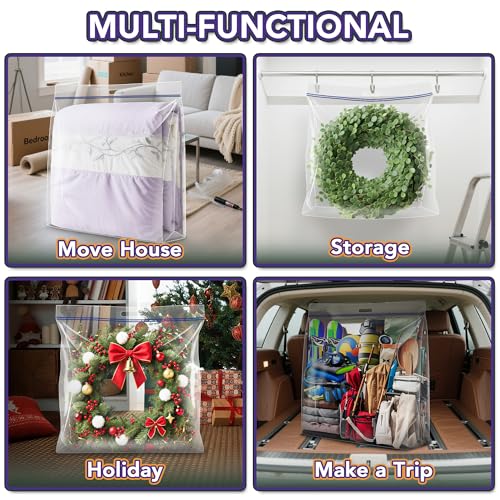 4 Pcs Extra Large Clear Wreath Storage Bag with Handle, 34"x34"x8.5" 34"x34"x8.5"