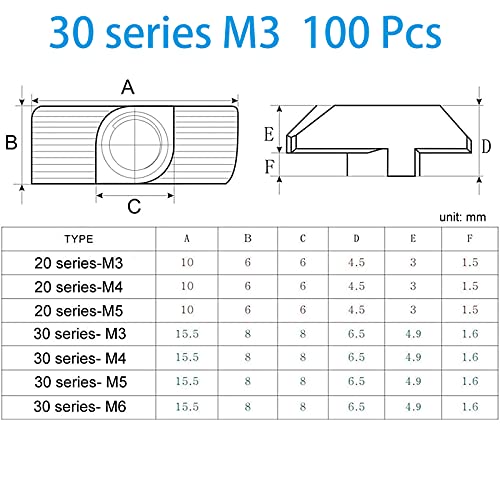 BVO 3030 Series M3 T-nuts, nickel-plated carbon steel hammer head fasteners for aluminum profiles