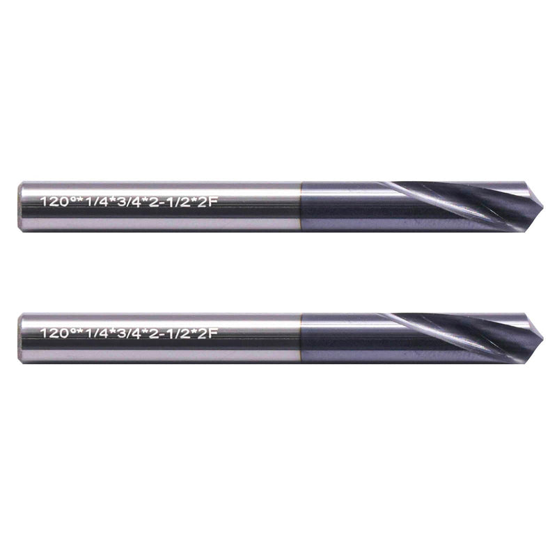 BestParts 2Pcs 2 Flute 120 Degree Solid Carbide Spot Drill - AlTiN Coated | Spotting Drill, 1/4" Shank Diameter, 3/4" Flute Length, 2-1/2" Overall Length 1/4 in
