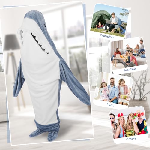 Shark Blanket Hoodie Onesie,Wearable Shark Blanket Soft Cozy Shark Onesie,Shark Costume for Adult Shark Sleeping Bag Xl: for 61-67 Inch Height
