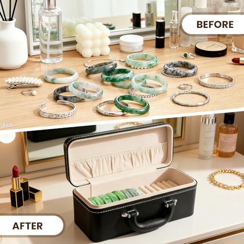 15-Slot Jewelry Organizer Box for Bracelets, PU Leather Bangle Display Case with Velvet Lining - Portable Storage for Retail, Travel, Gift (Wedding/Mothers Day/Valentines)