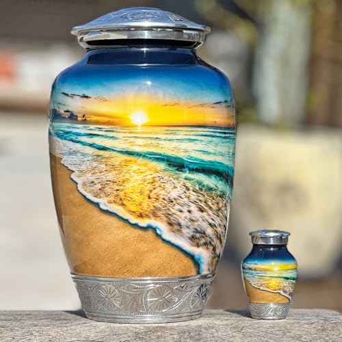Waves on The Beach Keepsake Urn for Adult Human Ashes | Handcrafted Funeral Memorial | Seascape Funeral Decorative Cremation urn for Women and Men Small Waves