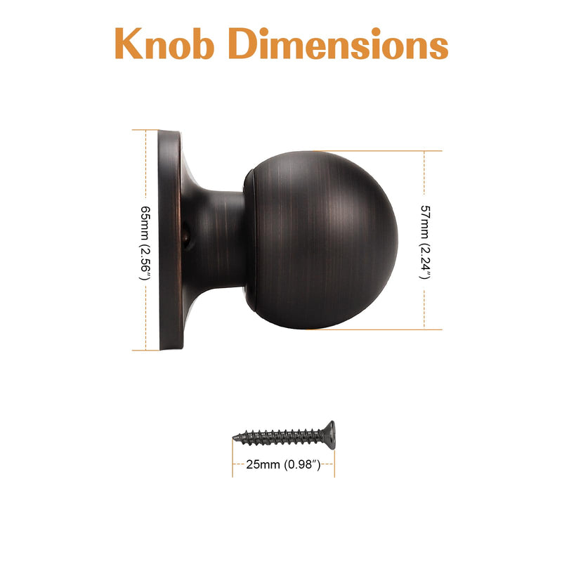 Probrico One Sided Dummy Levers 4 Pack Oil Rubbed Bronze Door Knobs Non-Turning Function for French Doors, Classic Round Ball Knob