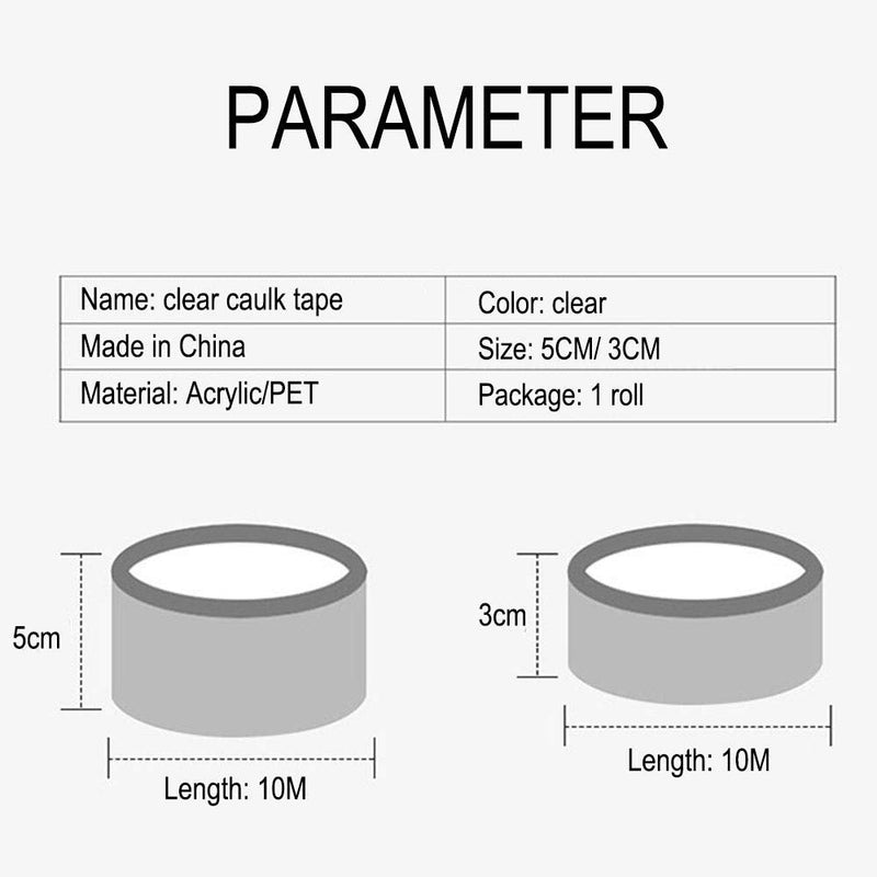 Caulk Tape Clear 1.96 Inch x 33 Feet, Waterproof, Self Adhesive, Anti-Grease, PMMA Sealing Caulking Strip for Kitchen Sink Bathtub Bathroom Shower Toilet 1.96 Inch Width x 33 Feet Length