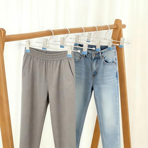 Metal Wire Clips Pants Baby Children Bottom Trouser Clothes Hangers, 20 Pack Baby Toddler Infant Newborn Kids Heavy Duty with Adjustable Clips, 11.8" Space Saving for Legging Garment Jeans (Blue) Blue