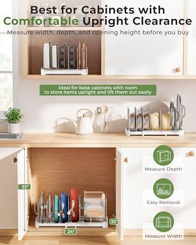 EVERIE Adjustable Cabinet Organizer for Pot Lids, Bakeware, Cookie Sheets & Cutting Boards, Upright Storage Rack for Kitchen Cabinet, Stable Dividers, 9.7" Deep, 12.6" to 21.5" Wide, Pack of 2