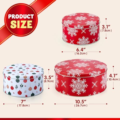 JOYIN 3PCS Christmas Cookie Tins with Lids for Gift Giving, Sturdy Holiday Baking Treat Metal Tins for Presents Wrapping, 3 Different Size Xmas Jars for Gift Giving, Party Food Dessert Containers