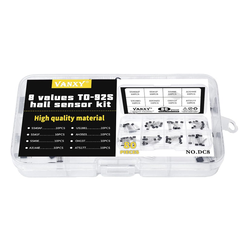 [Australia - AusPower] - 8Values*10Pcs=80Pcs Hall Sensor Kits SS40AF SS41F SS49E 40AF 41F 49E A3144E OH41F SS40 SS41 SS49 3144E U18 US1881 AH3503 OH137 ATS177 TO-92 Linear Switch 