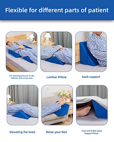 Fanwer Positioning Wedge Pillow for Side Sleeping (3 in 1), 40 Degree Triangle Bed Wedges & Body Positioners for Back Pain, Preventing Bedsores, After Surgery, Knees Elevated, Pregnancy Sky Blue 19.69in