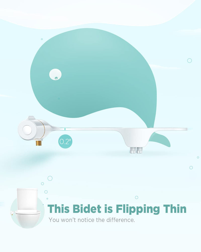 Ciays Bidet Attachment for Toilet Ultra-Slim Bidet Sprayer with Pressure Controls Non-Electric Dual Nozzles for Feminine/Posterior Wash, Bamboo and White