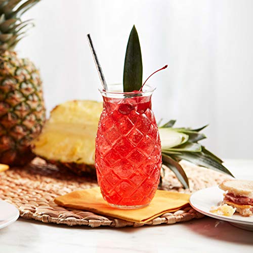 Tiki Drink Glasses 17 Ounces Pineapple Glasses for Cocktails, 4 Pieces, Clear, Tropical Style Novelty Glasses, Hawaii Bar Style, Modern Bar Party Set With Picks (Pineapple 17 oz)