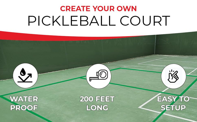 200 Feet Outdoor Pickleball Court Court Tape, Extra Thick Outdoor Sport Court Tape, Make Your Own Pickleball Court, 2 inches Thick Tape, Extra Adhesive, Duct-Tape-Thickness, Durable Green