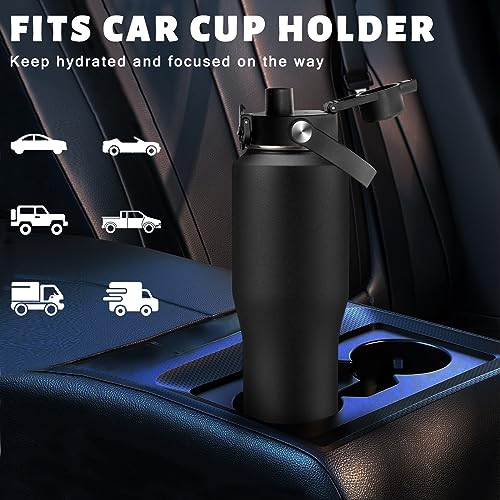 32 oz Insulated Water Bottle Fits Car Cup Holder with Straw Lid & Auto Lid Onyx Black 32 Ounces