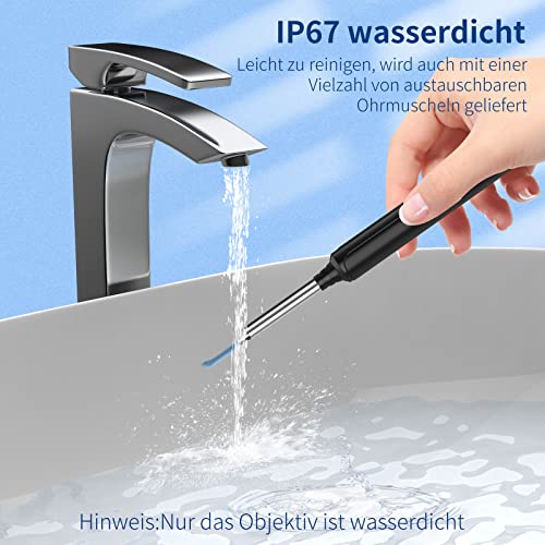 Ear Wax Remover, 1296P HD Otoscope, Ear Cleaner with Camera | 3.5 mm otoscope, IP67 waterproof, earvision app, 8 silicone attachments, compatible with Android smartphones