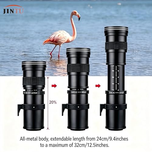 JINTU 420-800mm f/ 8.3 Manual Telephoto Zoom Lens + T-Mount for Canon EOS Rebel SL2 SL1 T3 T3i T4i T5 T5i T6 T6i T6s T7 T7i 4000D 6D 7D 60D 70D 77D 80D 5D II/III/IV 550D 650D SLR Camera Lenses