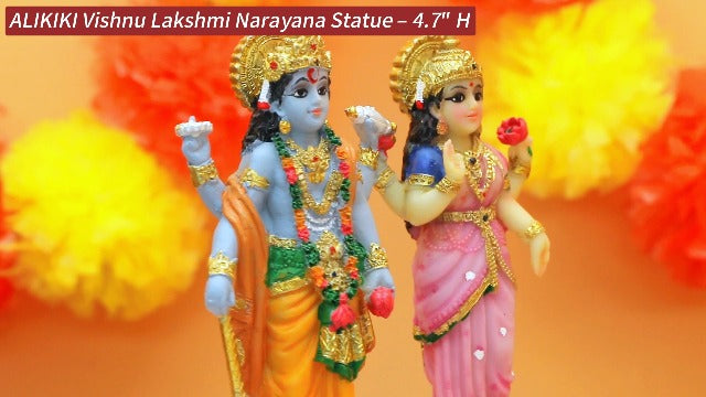 alikiki Vishnu Lakshmi Narayana Statue – 4.7 Inch Lord Vishnu W/Laxmi MATA Indian Diwali Pooja Item Murti Gifts for Indian Couple Friend Family Home Office Mandir Temple Puja Decor