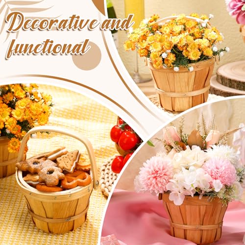 Marsui small wooden picnic baskets set of 10 with berry baskets, 4 x 5.1 inches, brown, ideal for picnics and fruit storage.