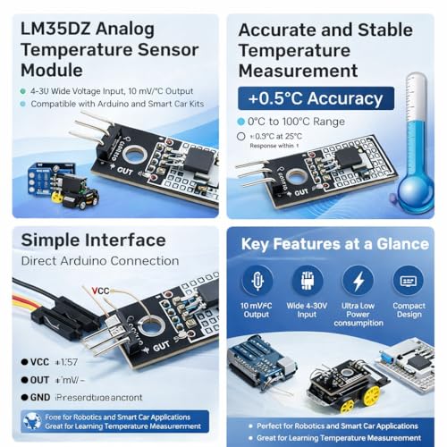 JESSINIE LM35DZ analog temperature sensor module, 6-piece set with 4–30V input and 10mV output