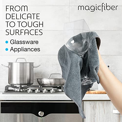 MagicFiber 18 PK - 12 Household Microfiber Cleaning Cloths + 6 Glasses Microfiber Cleaning Cloths - Premium Kitchen Towels and Glasses Wipes