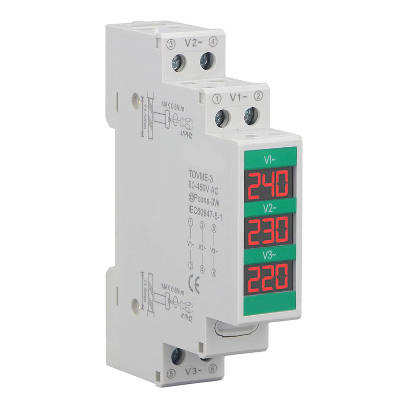 [Australia - AusPower] - 3 Phase AC Voltmeter Voltage Meter 60‑450V LCD Digital Display Voltage Meter Electric Power Meter with Din Rail Mount 