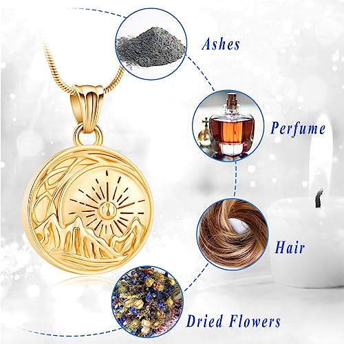 Urn Necklace for Ashes Celtic Knot Cremation Jewelry for Ashes Mountain Necklace for Women Valley Sunset Keepsake Memorial Pendant Moon Mountain Range Necklaces Gold